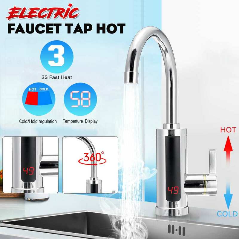 Household Electric instant heating faucet 3000W EU Plug Hot cold dual-use Tankless water quickly heating tap LED display kitchen
