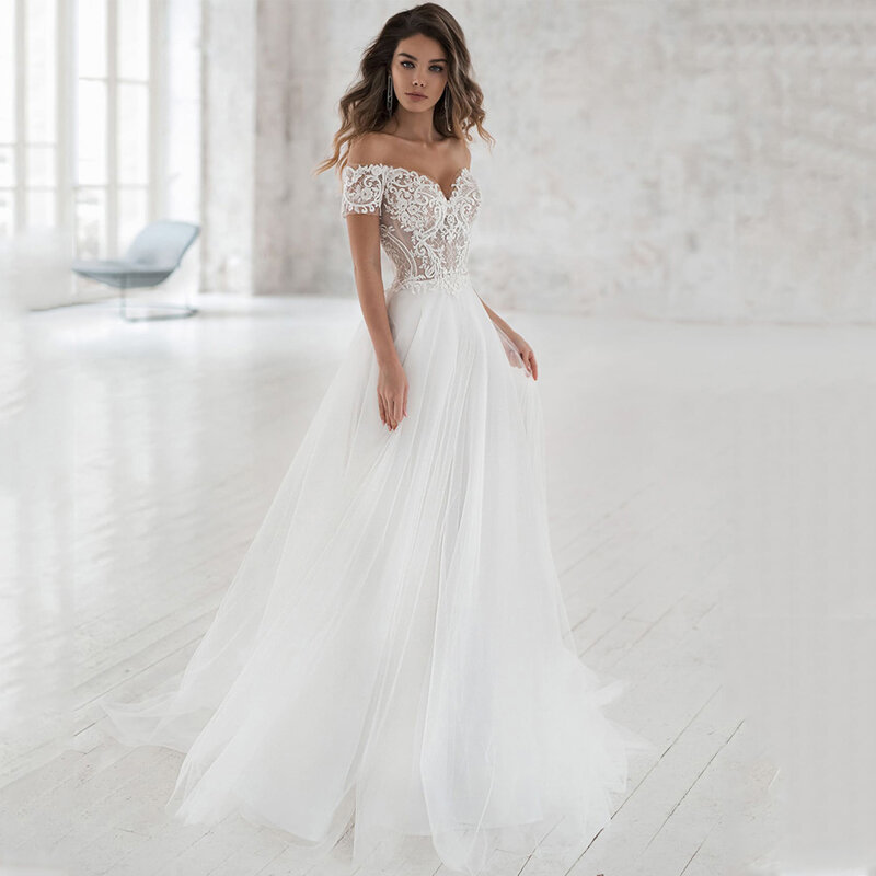Smileven-vestido de novia con hombros descubiertos, traje elegante de encaje, línea A, 2019