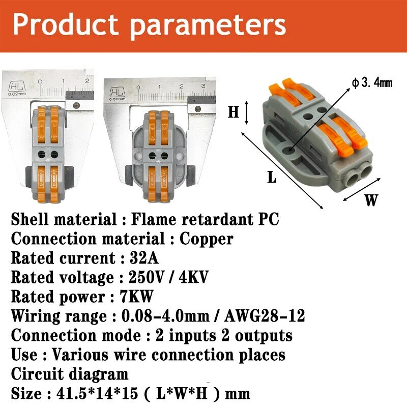 Miniconectores de Cable rápido, Conector de cableado de empalme de resorte de Conductor compacto Universal, bloque de terminales Push-in, SPL/KV-2/3