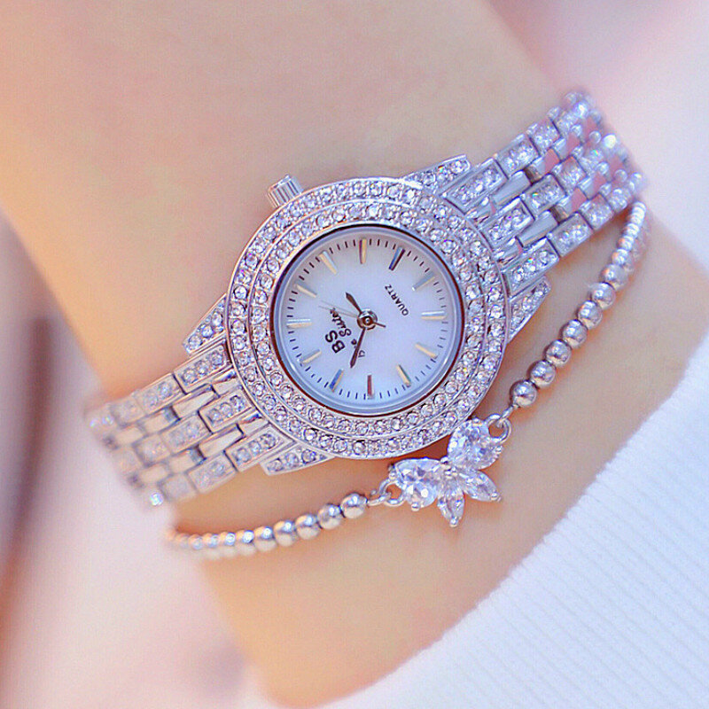 Mewah Crystal Watch Women Kuarsa Jam Tangan Fashion Steel Band Diamond Gaun Wanita Reloj Mujer Jam Tangan Wanita