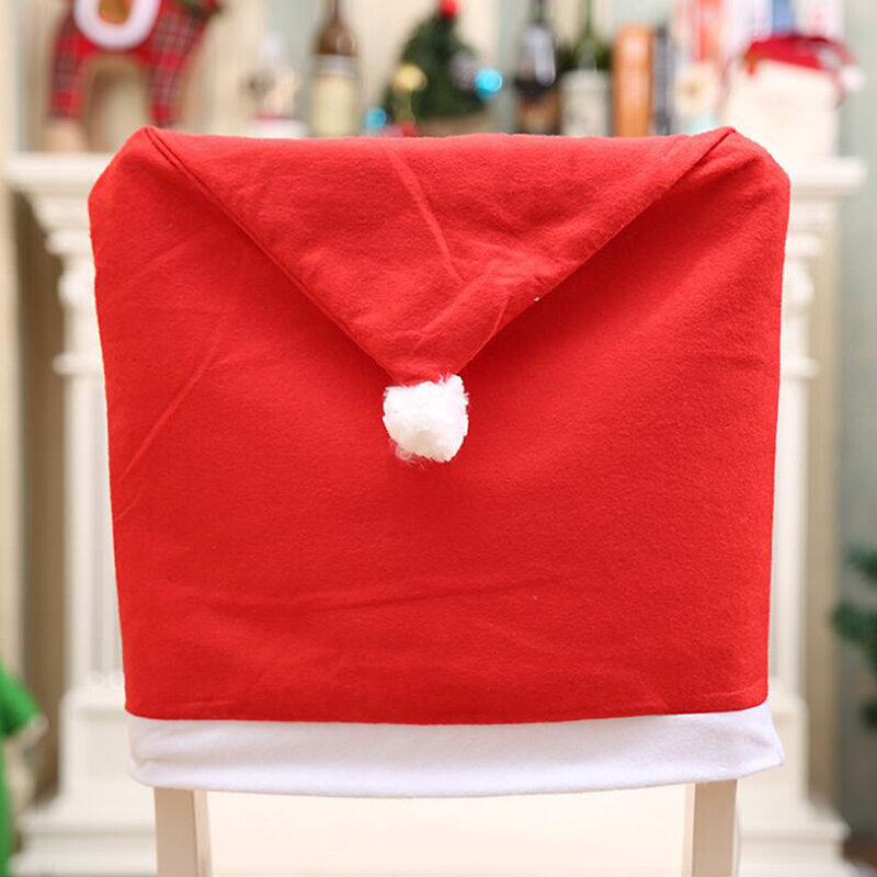 Fodera per sedia con berretto di babbo natale, tavolo da pranzo natalizio, cappello rosso, coprisedia, decorazioni natalizie natalizie per la casa