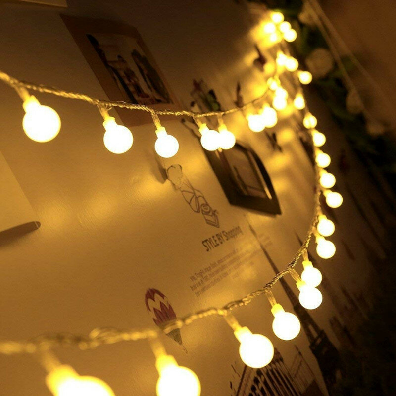 1/2/3/4/5m Natal Guirlanda LED Bola String Luzes Impermeável Ao Ar Livre Fada Luz Decoração Interior Ao Ar Livre Férias Iluminação Bateria