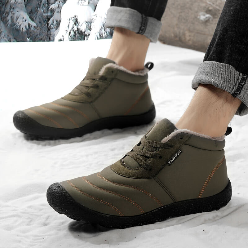 Men's Casual Shoes Winter Cotton Shoes Short Plush Wrap Ankle Outdoor Shoes Waterproof Lace-up Flat Shoes Non-slip Comfortable