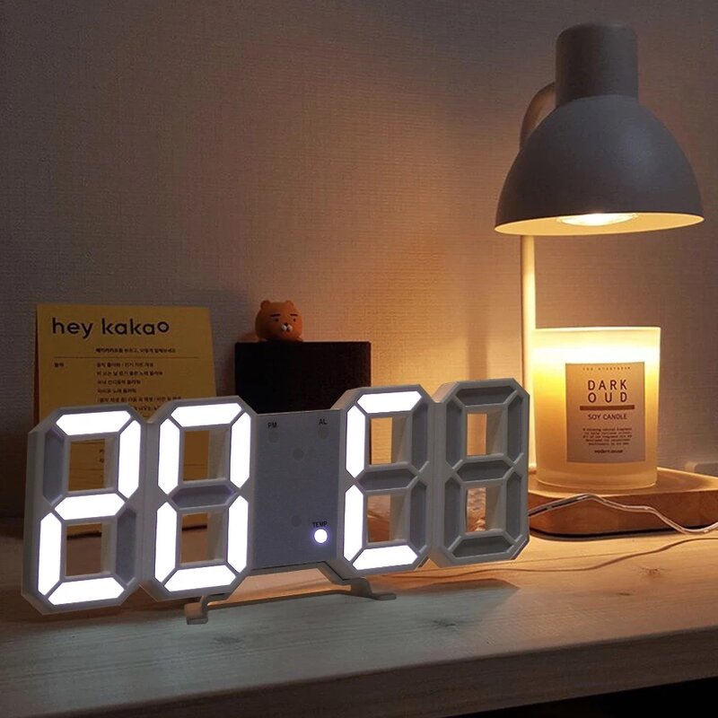 ساعات سطح المكتب ثلاثية الأبعاد كبيرة LED ساعة حائط رقمية تاريخ الوقت مئوية ضوء الليل عرض منبه للمنضدة على مدار الساعة من غرفة المعيشة