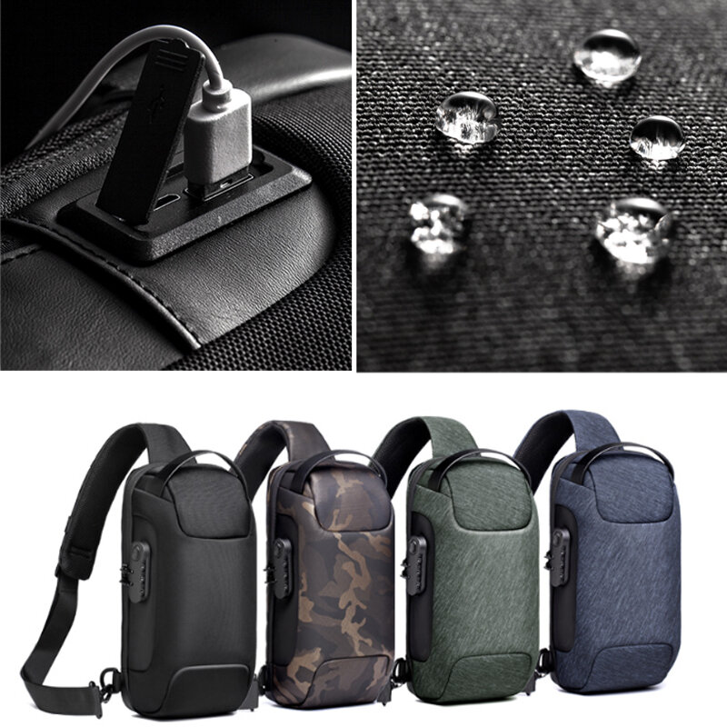 Многофункциональная сумка через плечо для мужчин, мессенджер на ремне с защитой от кражи, водонепроницаемый нагрудной мешок для коротких п...