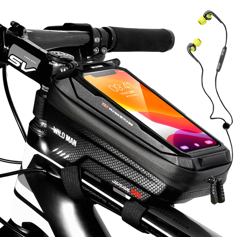 WILD MAN New Bike Bag Frame Front Top Tube borsa da ciclismo impermeabile 6.6in custodia per telefono borsa Touchscreen MTB Pack accessori per biciclette