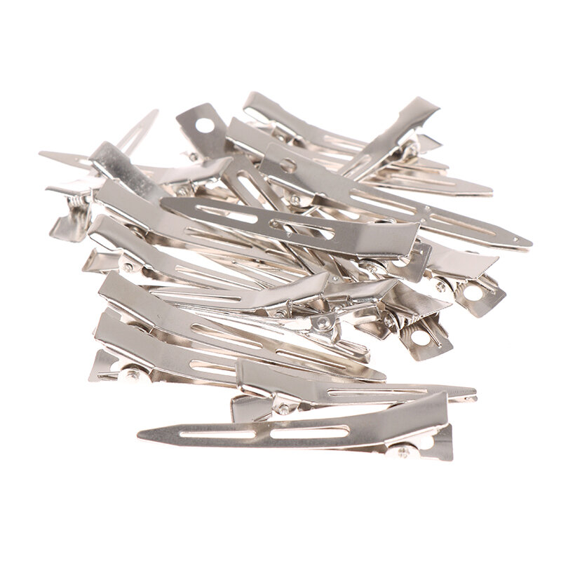 50pcs/Pack Hairdressing Salon Hair Tools Silver Flat Metal Single Prong Alligator Hair Clips Barrette DIY Hairpin Accessory