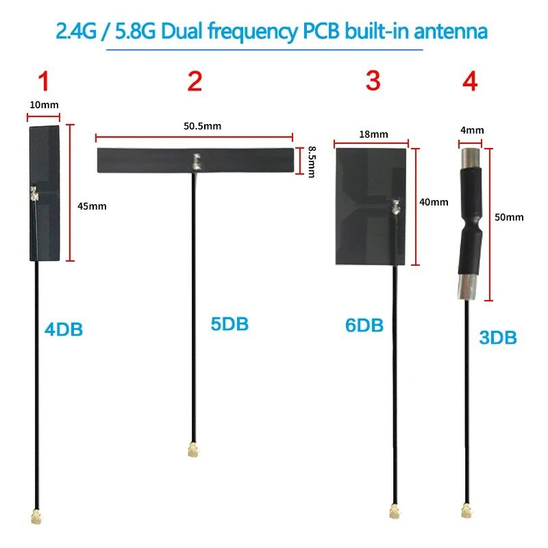 Antena de doble frecuencia 2,4G, 5G, 5,8G, 8dbi, placa Flexible FPC integrada, Wifi, Bluetooth, PCB, parche IPEX, RG1.13, Cable de 10cm