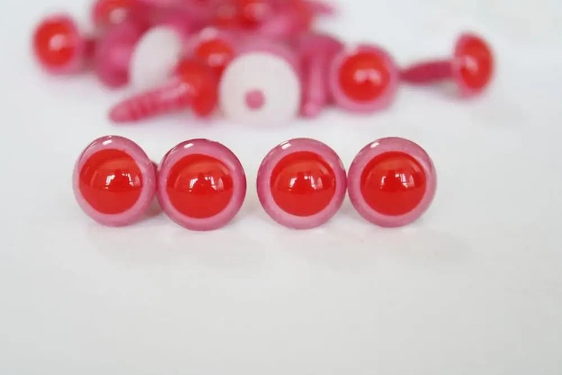 40 unids/lote --- 10mm, 12mm, 14mm, 16mm, 18mm, 20mm, 24mm, ojos redondos de seguridad rojo y rosa con arandela para muñeco de peluche de marionetas diy