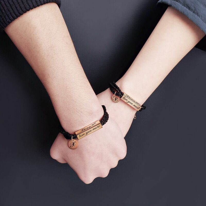 MYLONGINGCHARM 1pc Personalized bracelet  Custom bracelet  friendship His and Her  rose gold  initial braided bracelet
