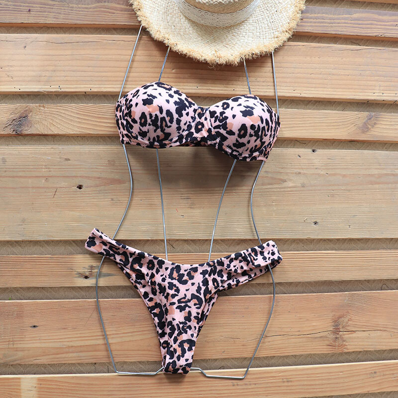Riseado nadruk węża zestaw bikini stroje kąpielowe Bandeau kobiety wiązane stroje kąpielowe damskie brazylijskie Biquini 2020 Summer Beach Wear kąpiących się