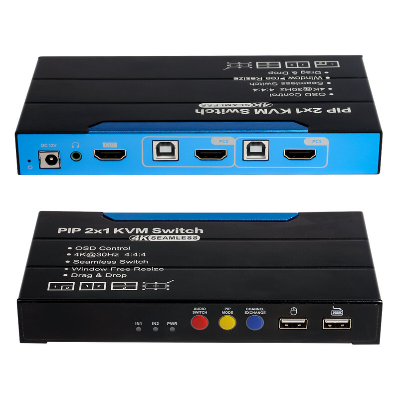 MiraBox HSV585 2x1 4K PIP multi-viewer bezproblemowy przełącznik HDMI wsparcie okno darmowe zmiana rozmiaru i Drap & Drop ekstraktor Audio