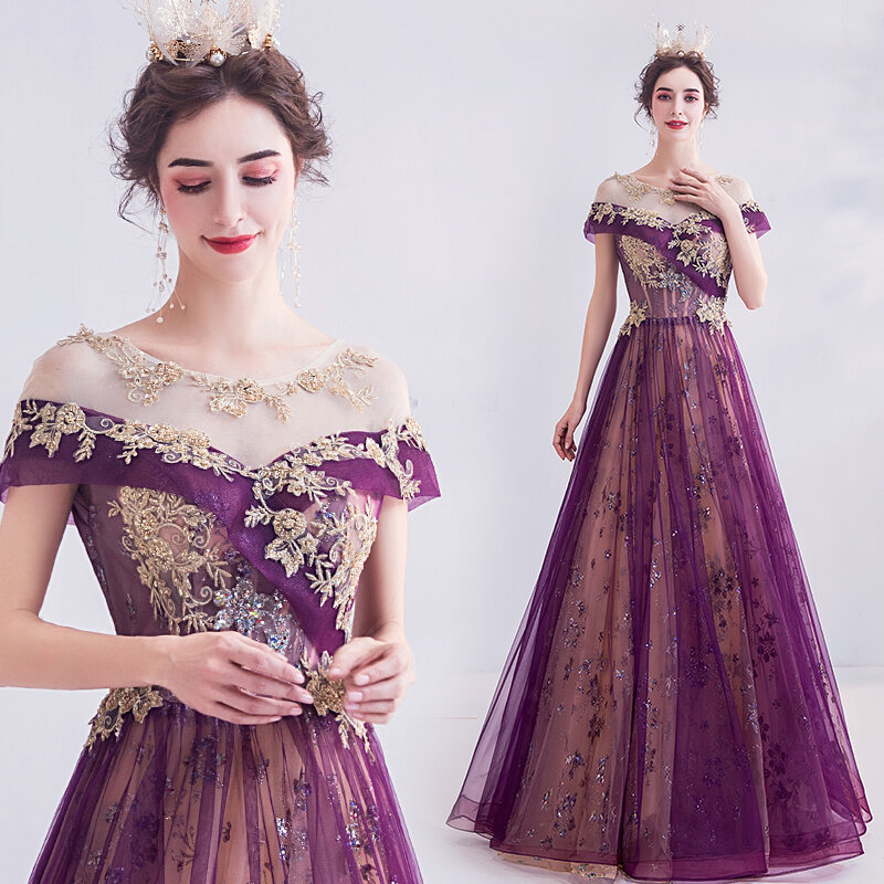 Purple Evening Dresses Long Deep O neck Beading Sequined Sparkle Formal Party Gowns Maternity Abendkleider Dubai Abaya Jurken