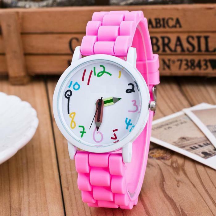女性のためのファッショナブルなクォーツ時計,大きなピンクの鉛筆時計,ユニークなスタイル