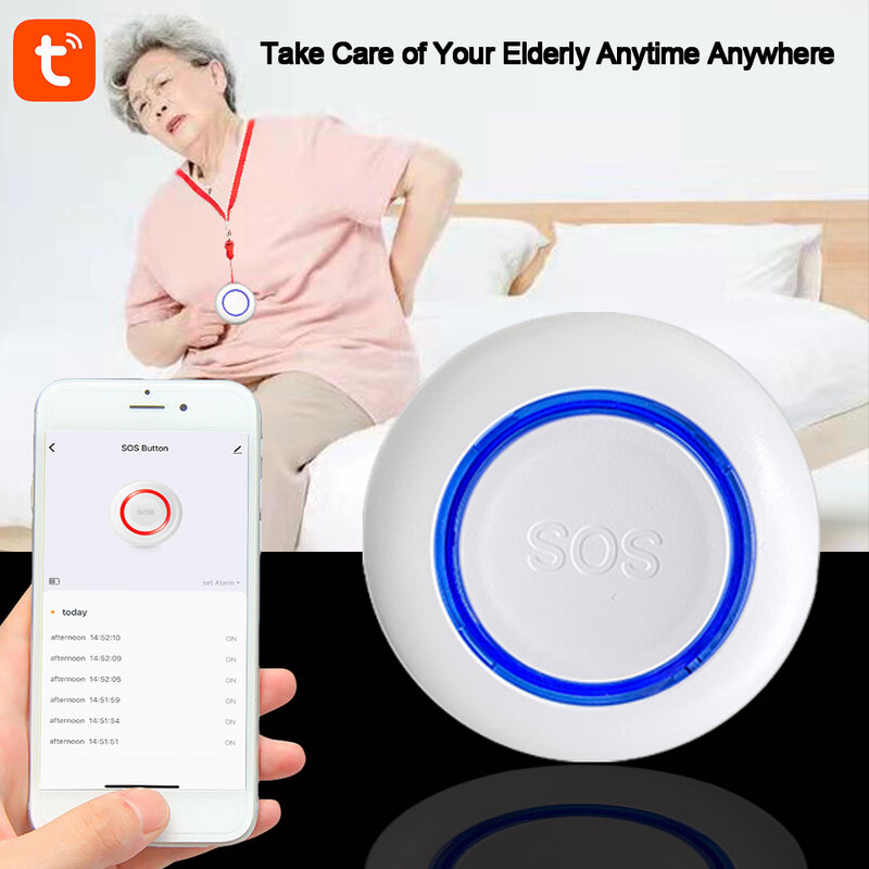 Bateria z przyciskiem Alarm SOS Tuya WiFi do ładowania w podeszłym wieku przycisk awaryjny do paniki stary człowiek osobista samoobrona inteligentna aplikacja do życia Push