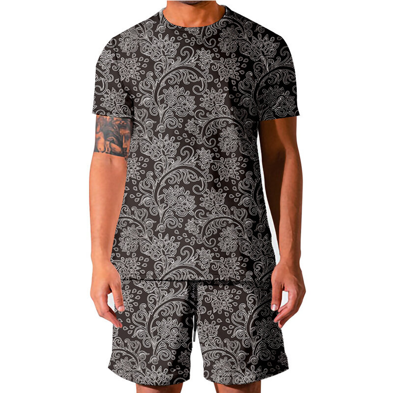 LCFA Casual Sportswear Luxury pattern Men Set Sporting Suits Short Sleeve Men's T-shirt Short Quick Drying 2 Piece Wholesale