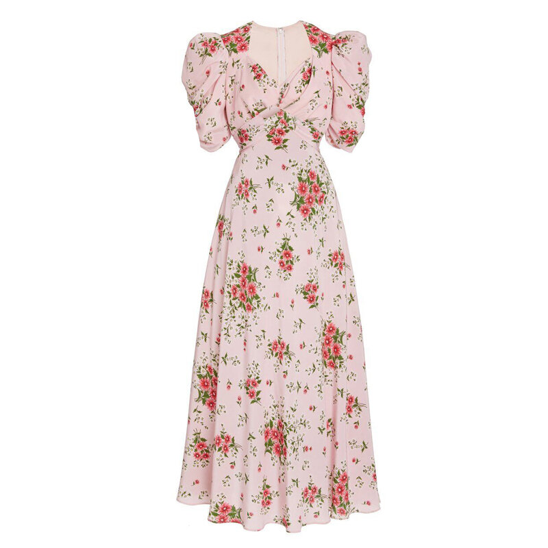 Smażona ulica francuski mały wzór kwiatowy sukienka artystyczna spódnica niszowa niespodzianka spódnica drukuj długa spódnica sukienka jedwabna