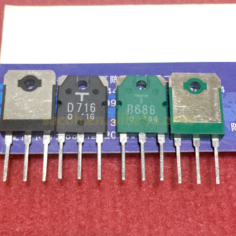 Transistor de potencia PNP de silicona, 2SB686, B686 + 2SD716, D716, TO-3P, 8A, 100V, 10 pares