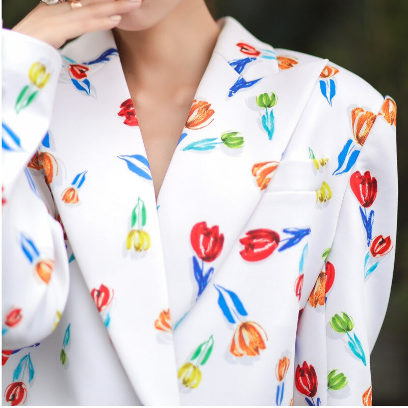 Casual solto impressão blazer para mulher entalhado manga longa coreano blazers retos feminino roupas de moda 2022 início do outono novo