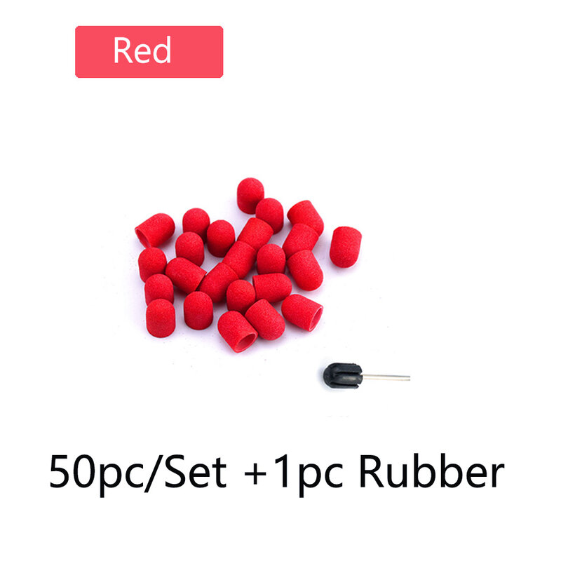 50 pcs vermelho prego lixa caps 10*15mm broca prego polimento arte do prego rotativa remover rebarbas manicure equipamentos acessórios