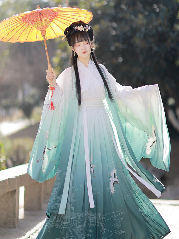 Tarian Rakyat Gaun Peri Dinasti Tang Retro Pakaian Hanfu Tradisional Cina untuk Wanita Gaun Tari Putri Dinasti Han Kuno