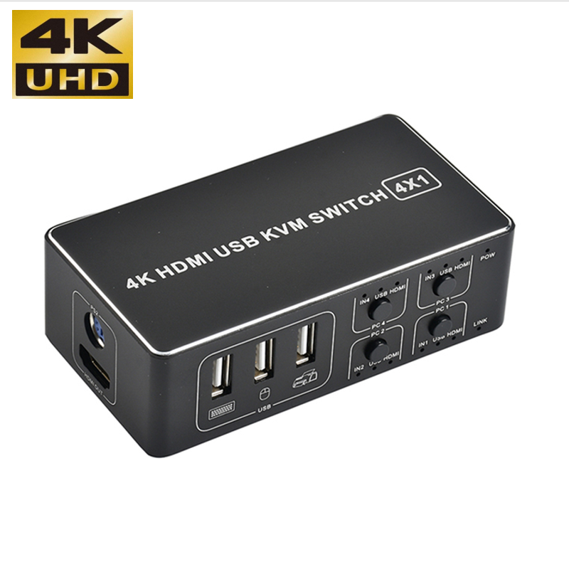 Conmutador HDMI KVM de 4 puertos, conmutador 4K USB HDMI, 4 en 1, salida 4KX2K/30HZ win10/8/mac os Proyector HDTV para ordenador portátil