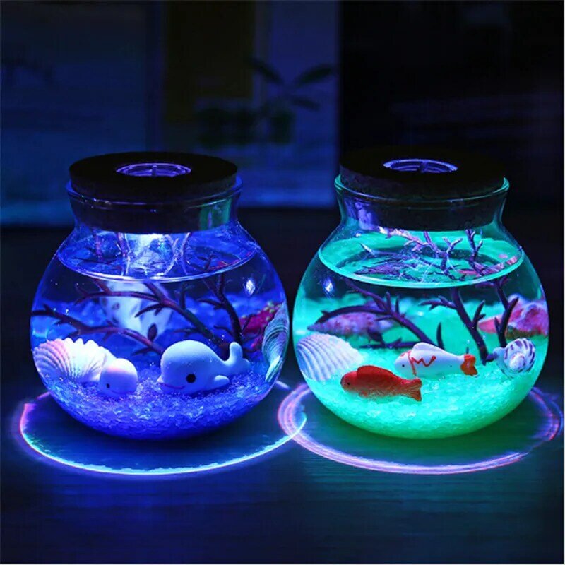Lámpara de noche LED RGB para niños, luces de noche de botella de océano de piedra de pez de mar romántico, regalo de Navidad para bebé, decoración de dormitorio, novedad