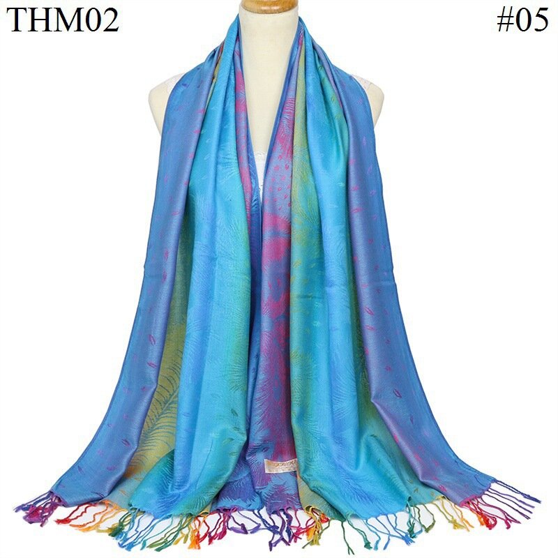 Cachecol de algodão colorido jacquard feminino, lenço de inverno de flores coloridas, envoltório quente pashmina, cachecol de mulheres, boêmio, foulard hijab