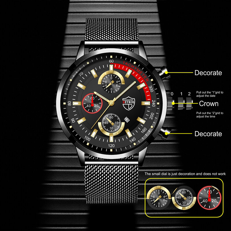 Fashion Heren Horloges Luxe Roestvrijstalen Gaas Riem Quartz Horloge Voor Mannen Business Casual Lederen Horloge Relogio Masculino