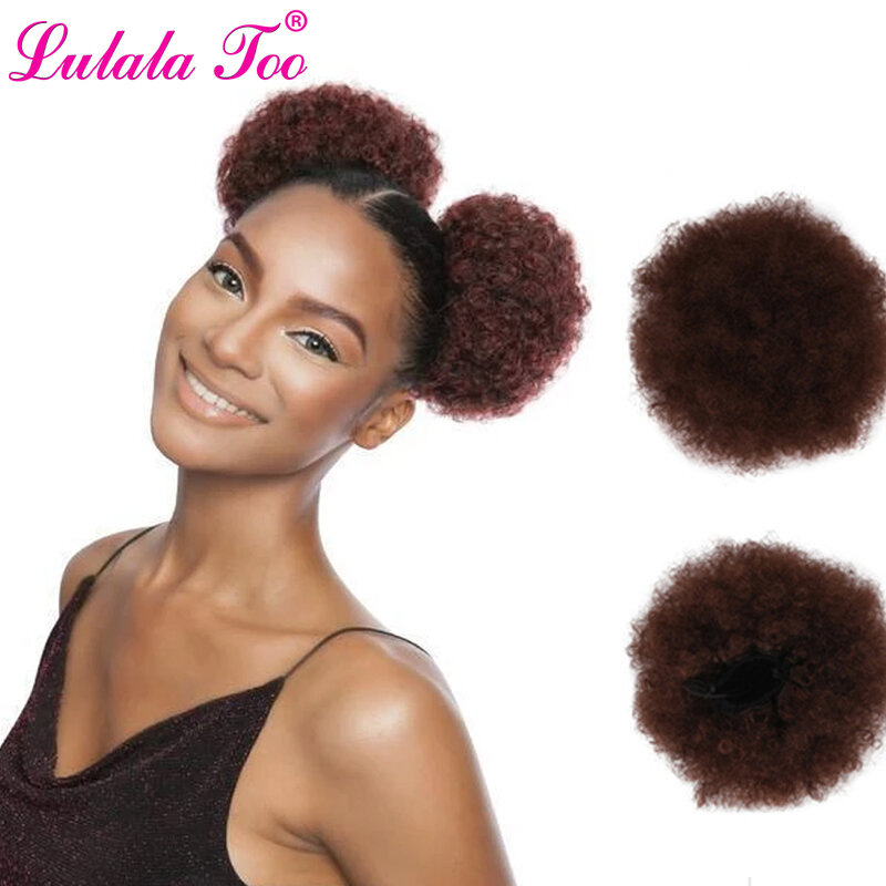 6inch Short Afro Puff Hair Bun Drawstring Ponytail Wig Kinky Curly Synthetic Clip in Extensions Chignon Hairpiece Can Buy 2Pcs