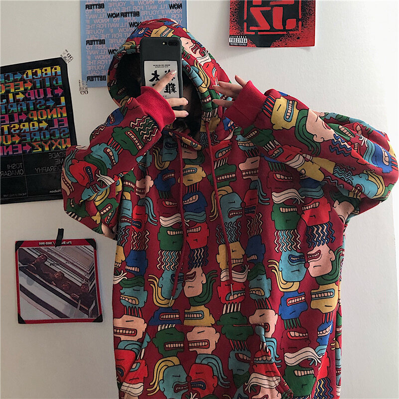 Harajuku Frauen Hoodies Pullover Übergroße Druck Sweatshirt Koreanische stil Haube Mit Kapuze frauen tops Lose Mantel Streetwear kleidung