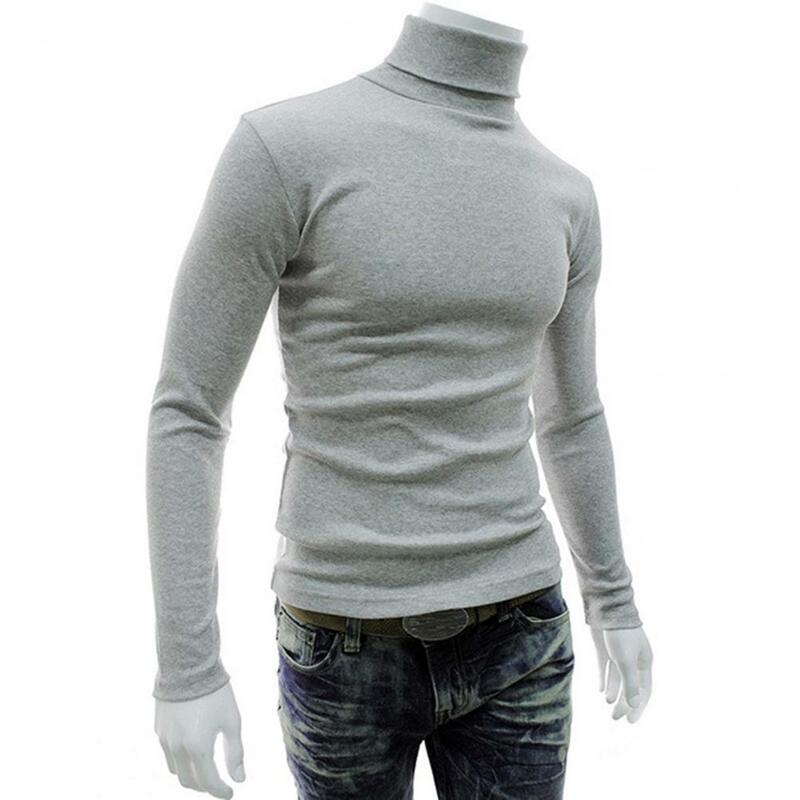 Suéter de cuello alto de manga larga para hombre, camisa de punto elástico, Otoño e Invierno