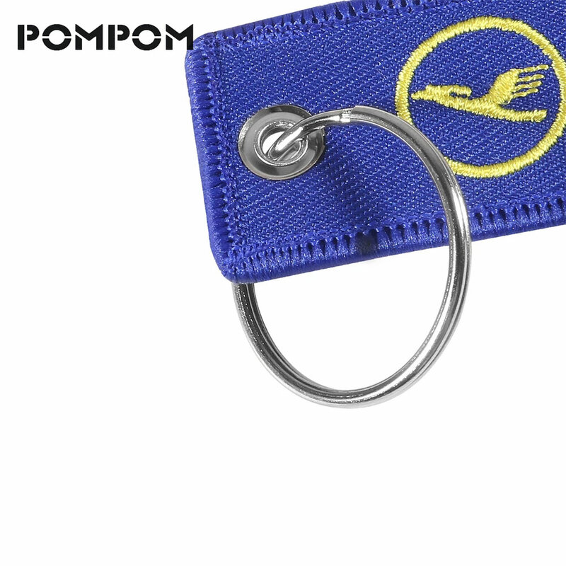 1 PC biżuteria brelok do klucza etykieta niebieski haft Lufthansa breloki moda breloki załoga lotnicza Pilot breloczek na prezenty w lotniczym stylu