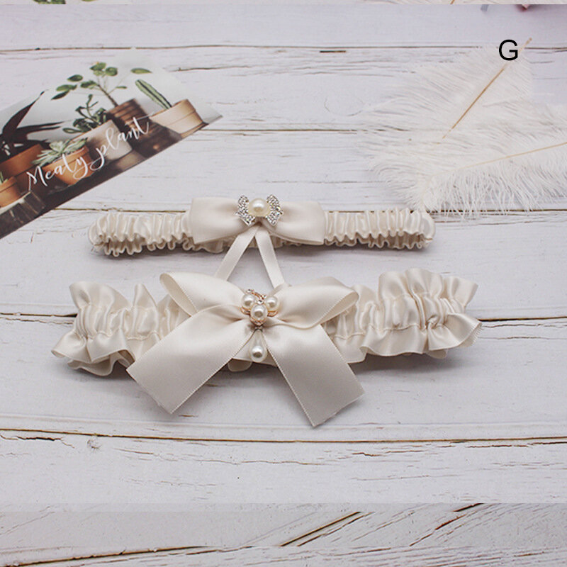 Liguero bordado Floral para novia, Liga de encaje con perlas, cinturón de alta flexibilidad, 2 uds., envío XIN