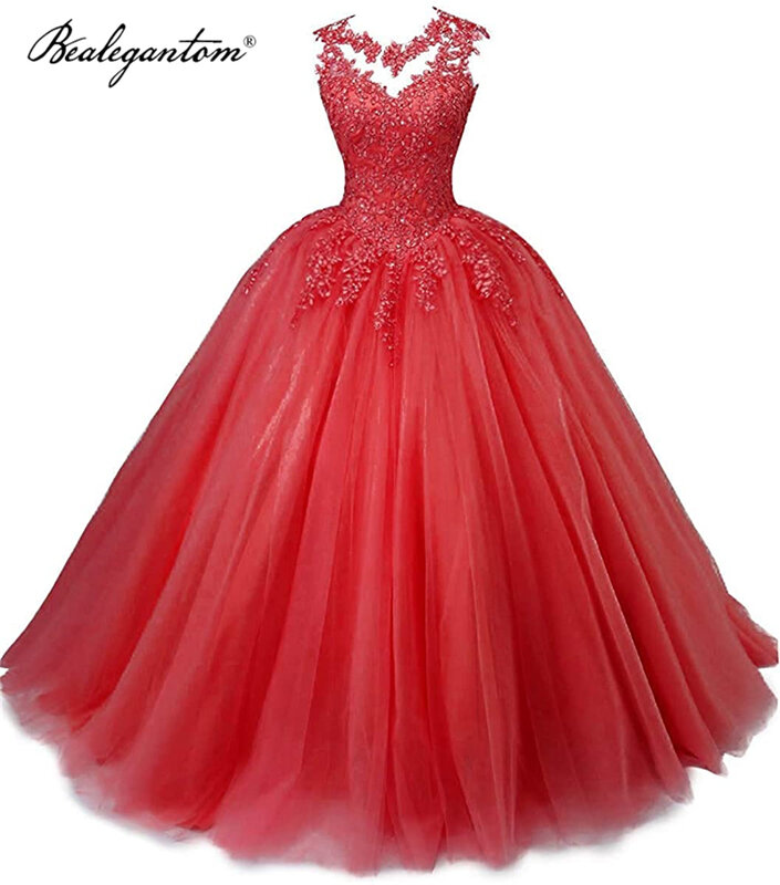 Bealegantom – robe De bal rouge vin, 16 pièces, avec des appliques en dentelle, modèle 2021