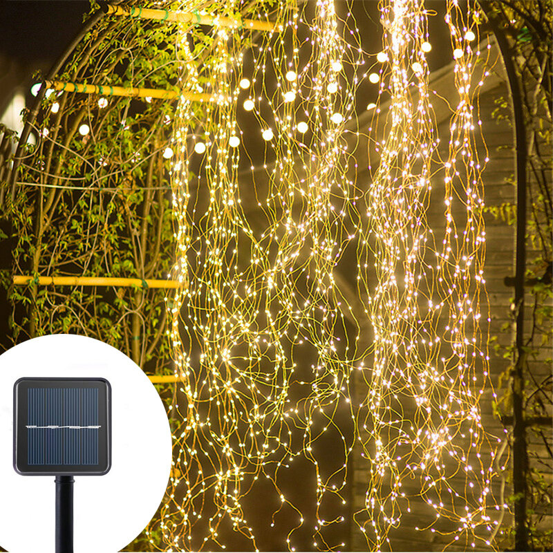 Solar 100 LEDs winorośli światła drut miedziany oddział led fairy string Cafe świąteczne dekoracje weselne