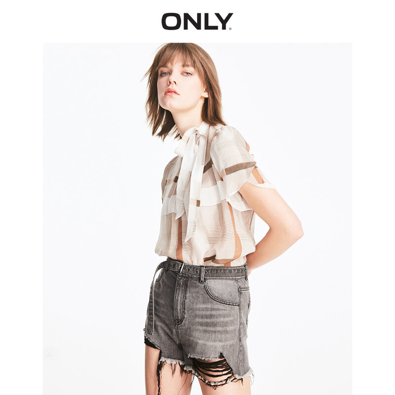 Женская Свободная шифоновая рубашка с коротким рукавом и воротником на шнуровке, ONLY | 11926Y502