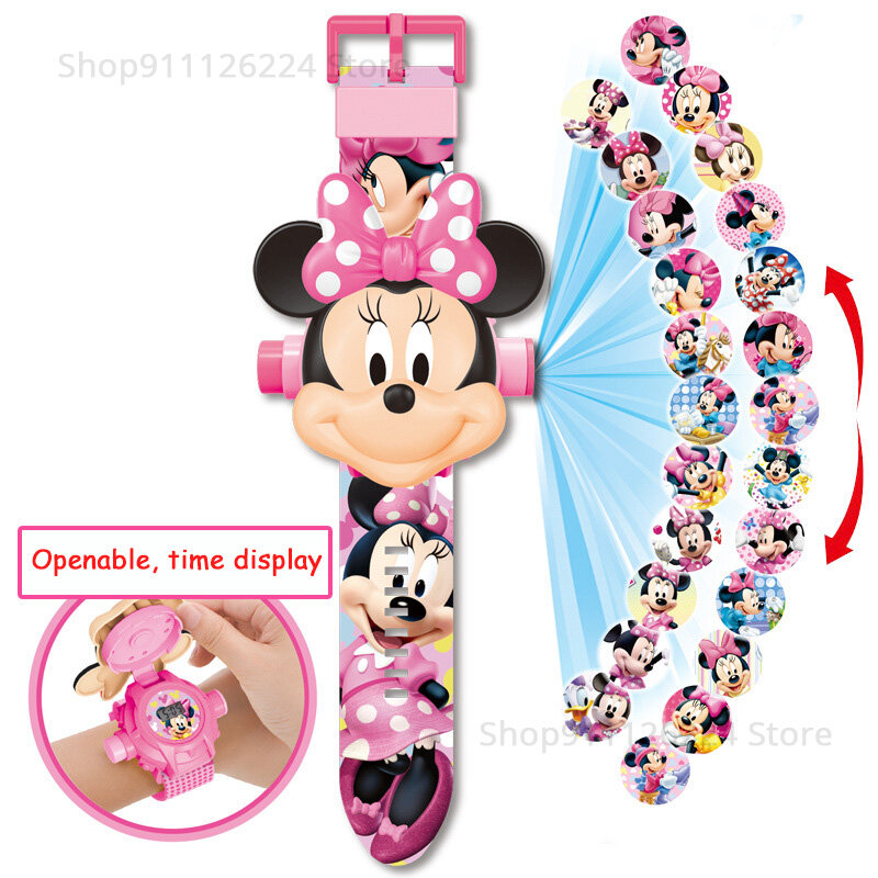 Minnie Digital Relógios infantis, Projeção 3D, Princesa Elsa, Relógio de borracha, Meninos Relógios de pulso, Presente Kids, Dropshipping