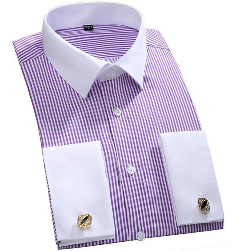 M ~ 6XL-camisa de vestir con puños franceses para hombre, camisa blanca de manga larga con botones formales de negocios, camisa de gemelos de ajuste Regular, 2023