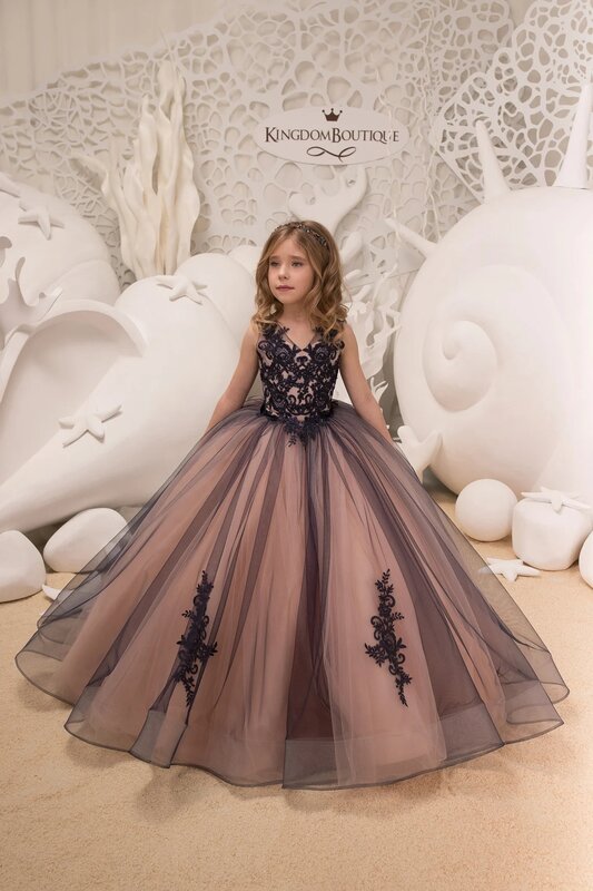 FATAPAESE-블랙 레이스 튤 공식적인 꽃의 소녀 드레스, 어린이를 위한 특별한 날 들러리 파티 결혼식 선발 대회 생일 크리스마스