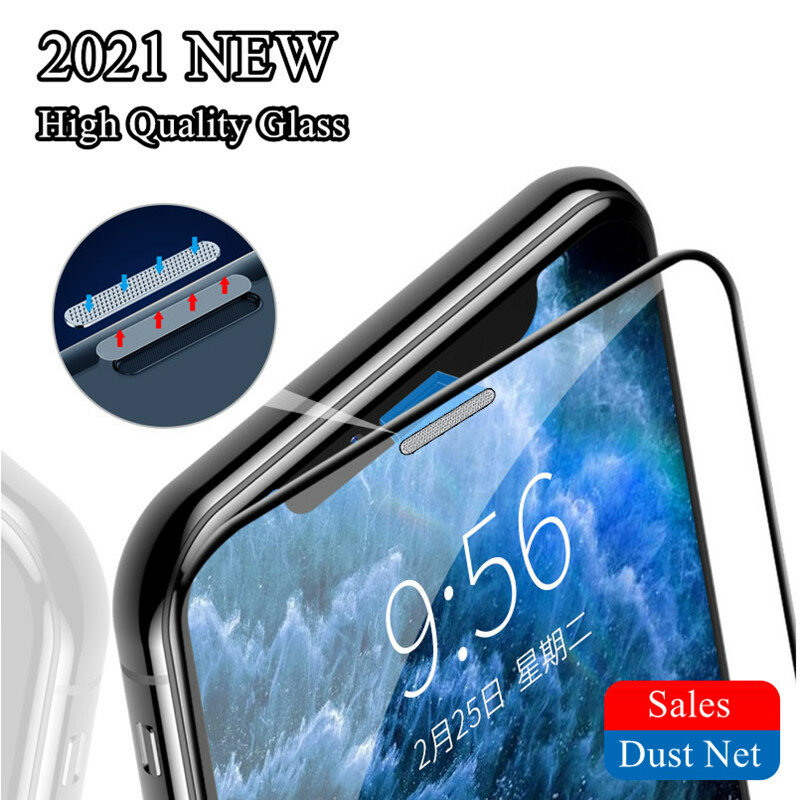 Glass For iphone 12 Pro 11 Pro Max X XS XR Screen Protector On iphone 13 mini 7 15 14 Plus Tempered Glass Earpiece With Dust Net