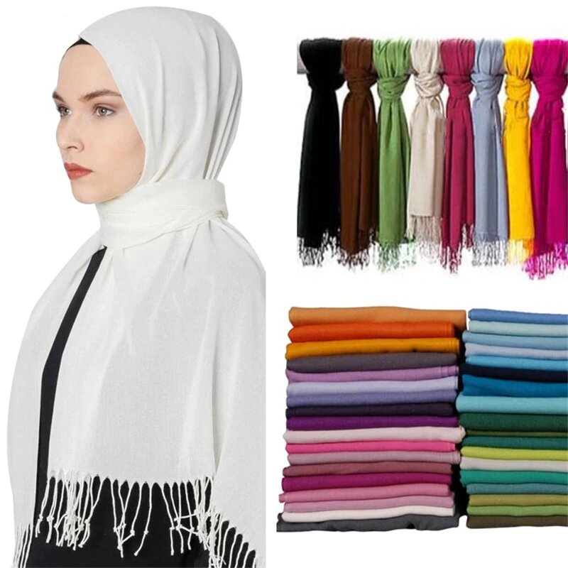 JTVOVO RUNMEIFA 2021 New Luxury Brand Women's Summer Thin Shawl Cashmere Pure Color Fringed Hijab Bandana Headscarf Winter Scarf