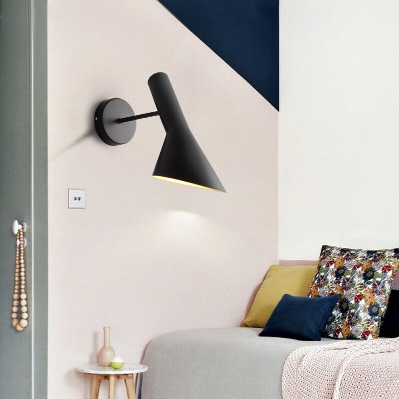 Lâmpada de parede Moder-Criativa com 360 balançando a cabeça, iluminação do quarto, brilho preto e branco, estudo cabeceira, luz de leitura, E27