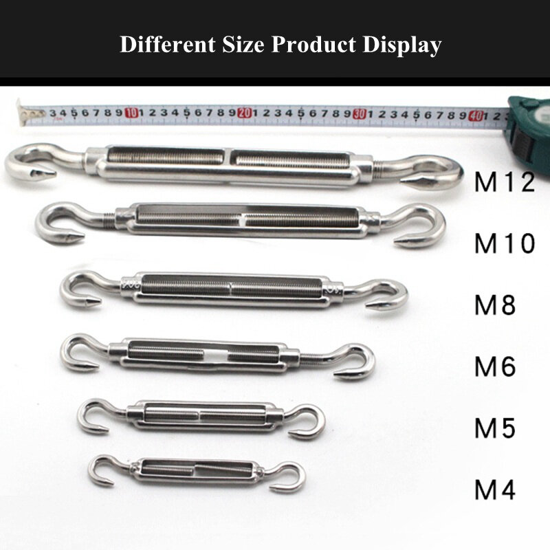 M5~M24 Turnbuckle 304 Stainless Steel Wire Rope Tension Device Shading Net Tarpaulin Installation DIY Tools Flange Bolt Hook
