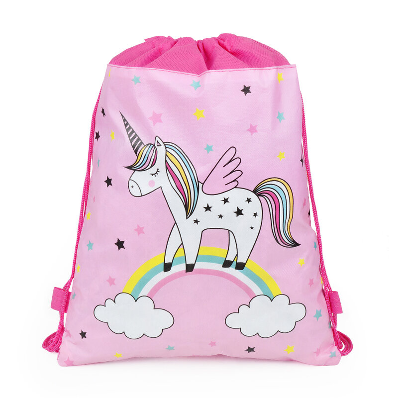 Mochila bolsa con cordón de doble cuerda impermeable con dibujos de unicornios, mochila para mujeres jóvenes