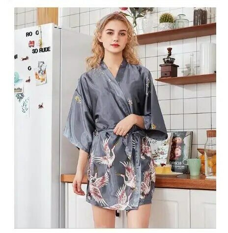 Fashion Women's Summer Mini Kimono Robe Lady Rayon Bath Gown Yukata Nightgown Sleepwear Sleepshirts Pijama Mujer Size M-XXL