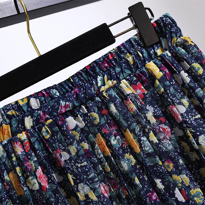 Falda acampanada de gasa para mujer, falda holgada de cintura elástica, estilo Retro Floral, 150Kg, color azul marino, para primavera y verano, 5XL, 6XL, 7XL, 8XL, 9XL