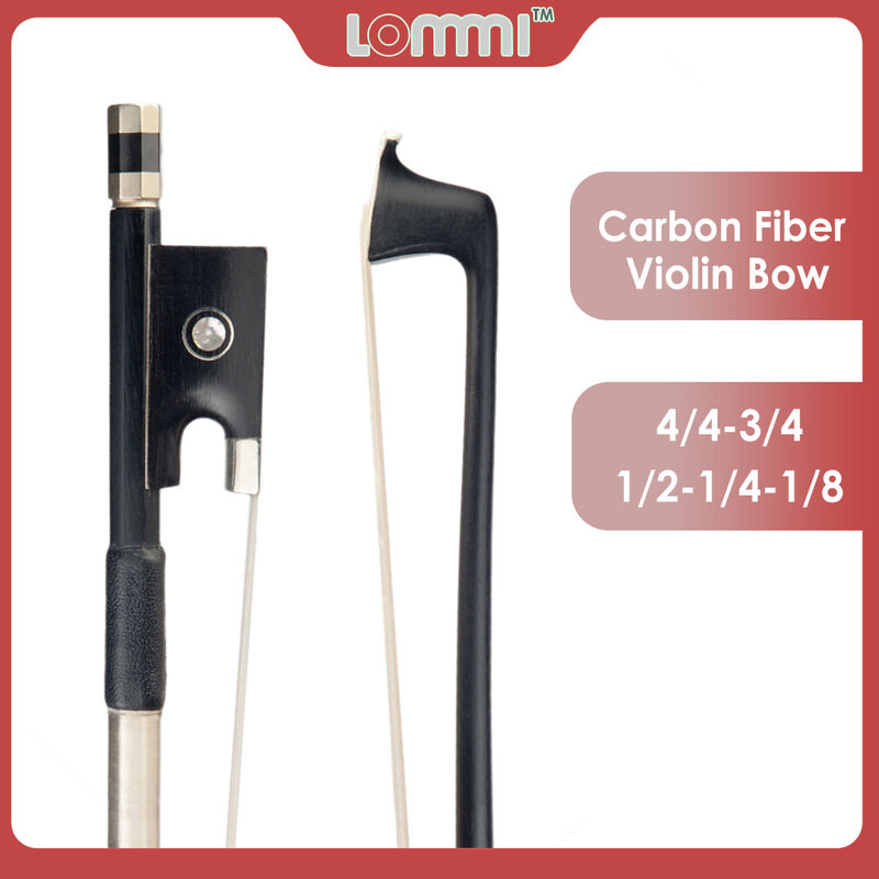LOMMI-Violino Bow, fibra de carbono Bow, Horsehair Real, Ebony Frog, desempenho perfeito, resposta rápida, violino, 4/4, 1/2, 1/4, 1/8