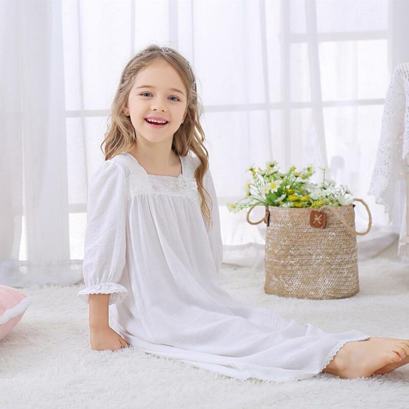 Primavera sutumn new cotton sleep wear per ragazze bambini 3/4 manica collo quadrato camicia da notte bambini homeclothes vestiti morbidi ws1339