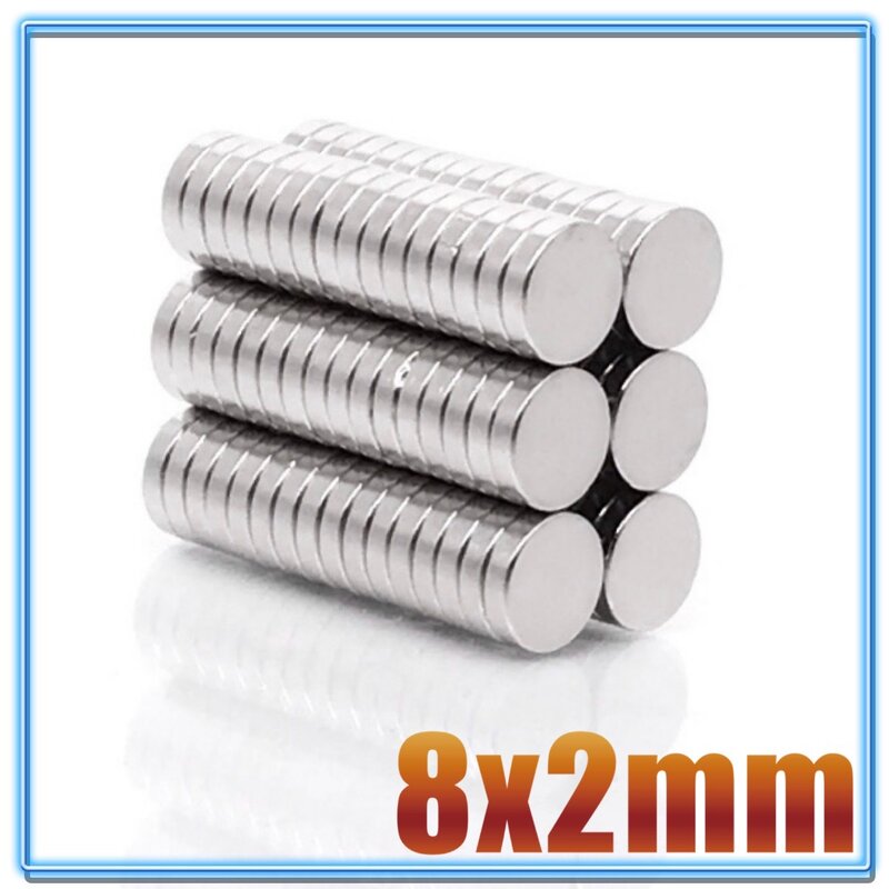 強力な丸型ネオジム磁石n35ndfeb,永久磁石,8x2mm,20/100/200ユニット